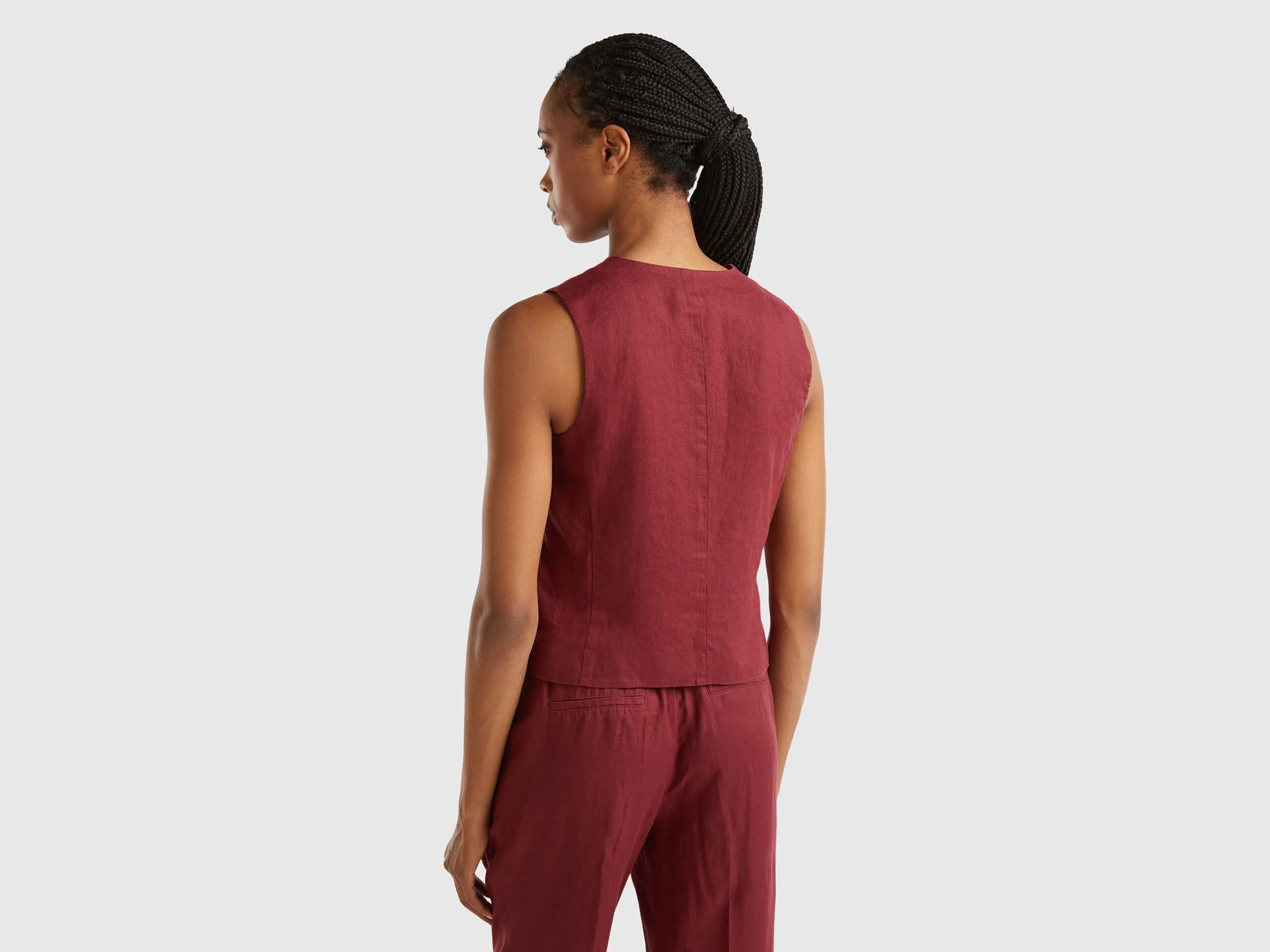 Pure linen vest - Burgundy | Benetton