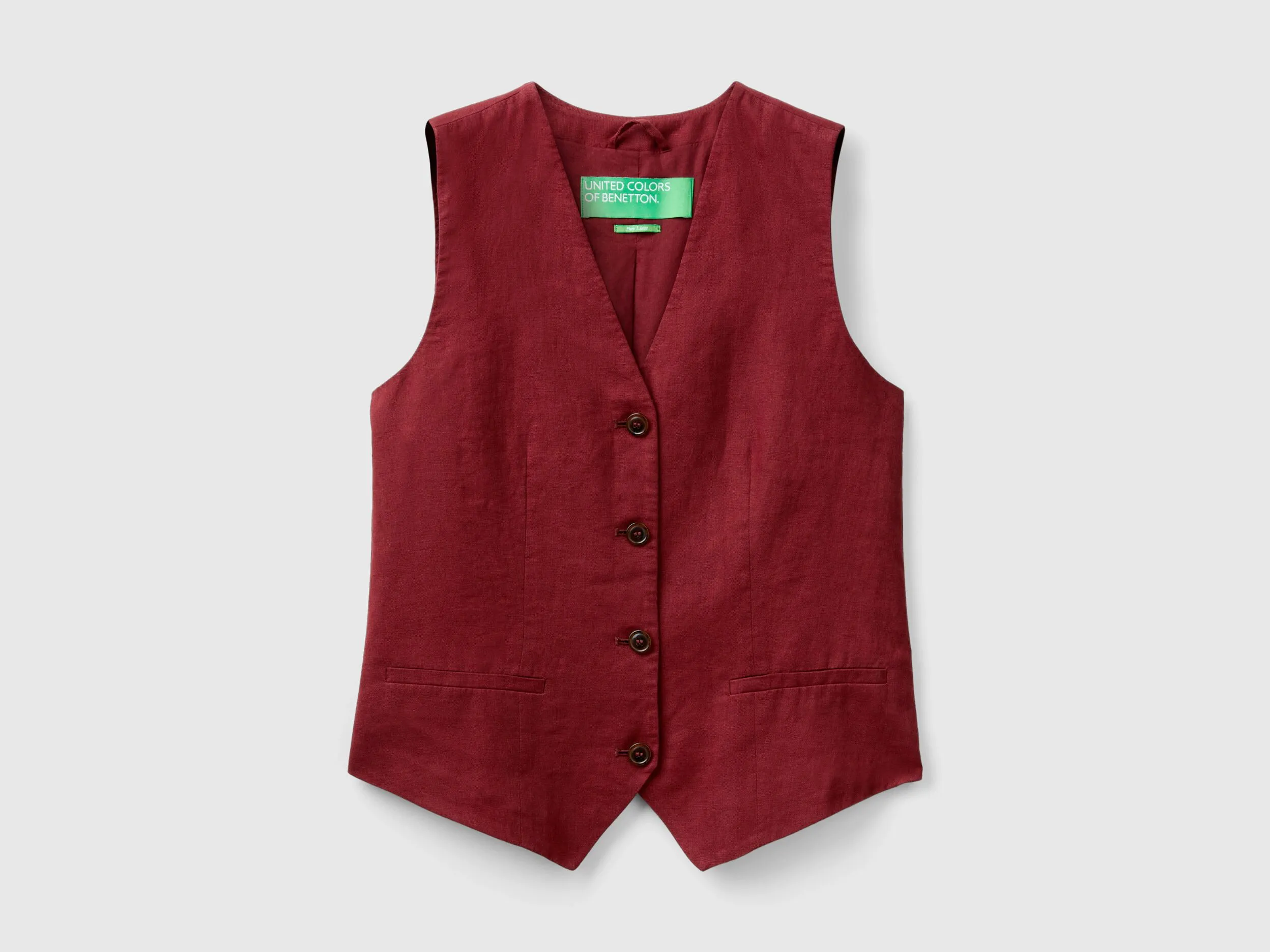 Pure linen vest - Burgundy | Benetton