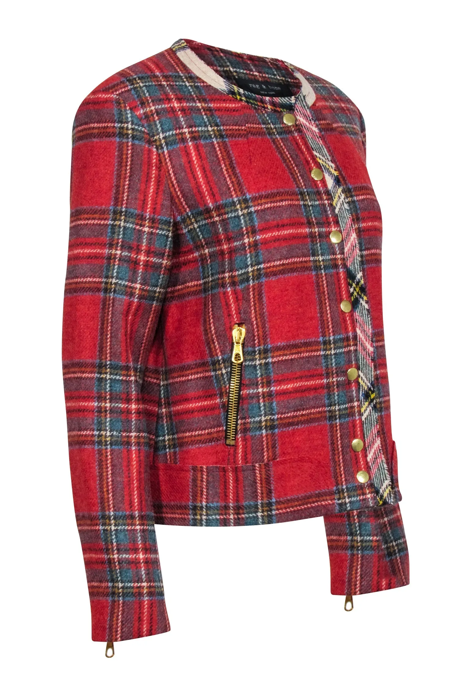 Rag & Bone - Red, Teal & Beige Plaid Wool Jacket Sz 8