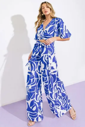 Samantha Printed Twist Top & Belted Wide Leg Pants