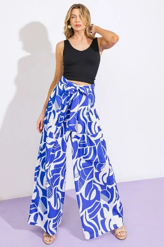 Samantha Printed Twist Top & Belted Wide Leg Pants