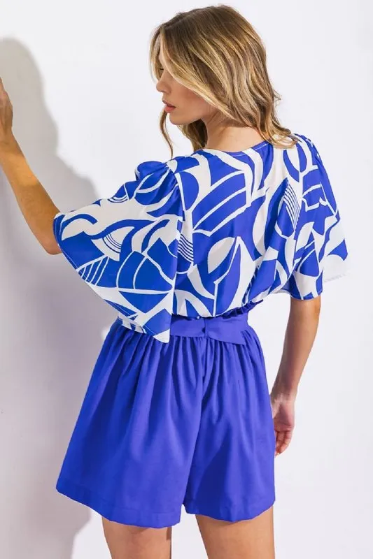 Samantha Printed Twist Top & Belted Wide Leg Pants