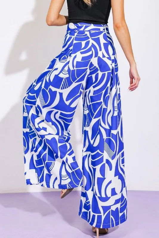 Samantha Printed Twist Top & Belted Wide Leg Pants