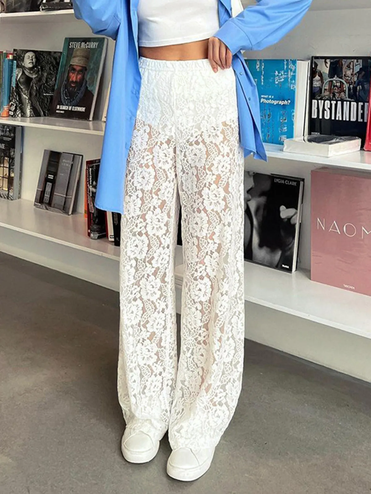 Sheer Lace Wide Leg Pants