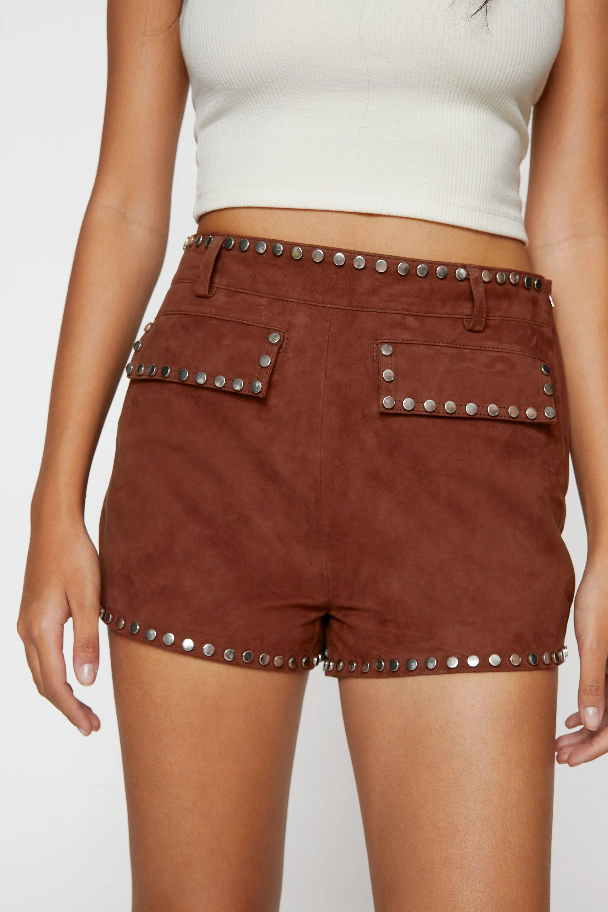 Shorts | Real Suede Studded Detail Shorts | NastyGal