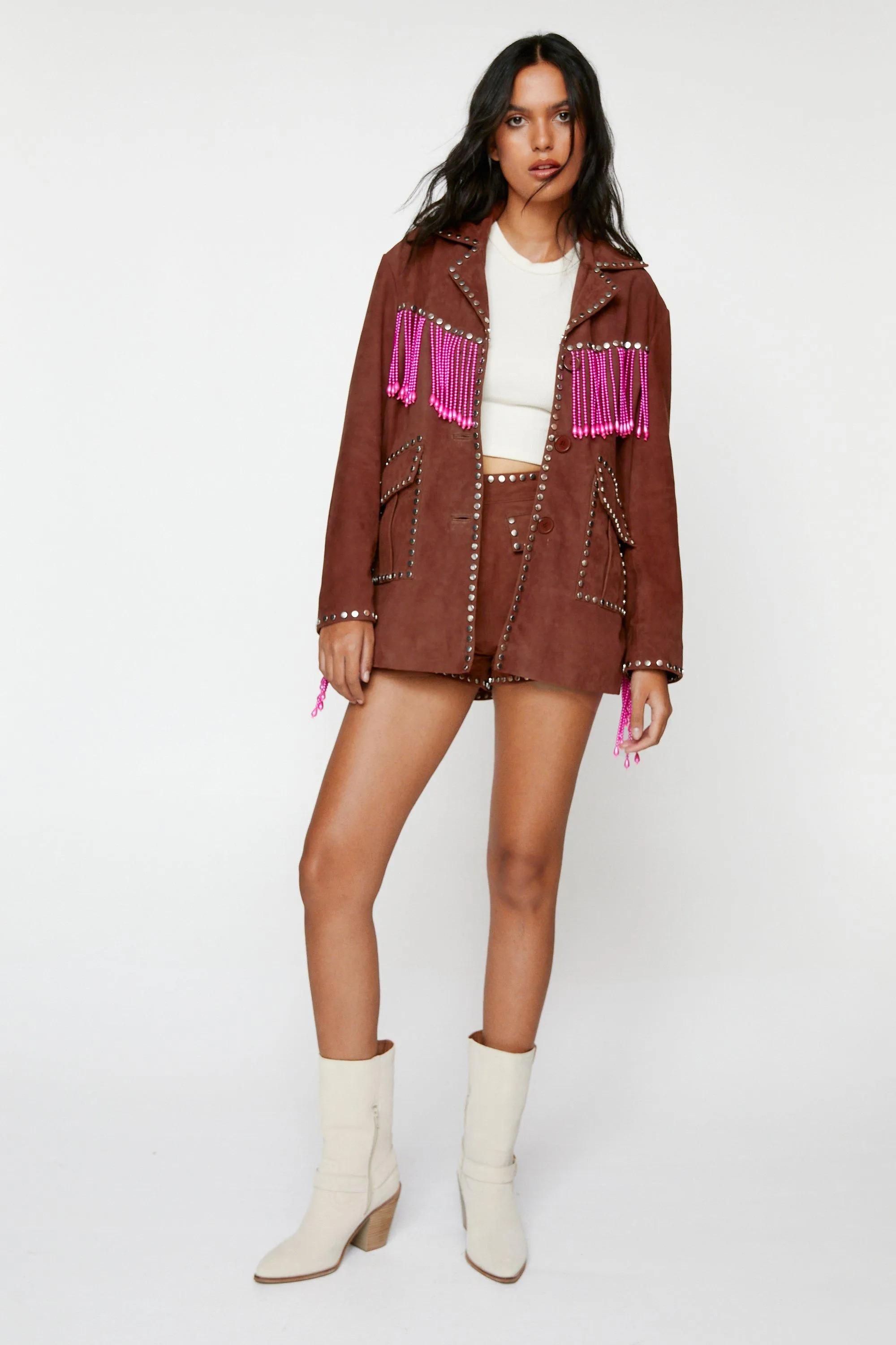 Shorts | Real Suede Studded Detail Shorts | NastyGal