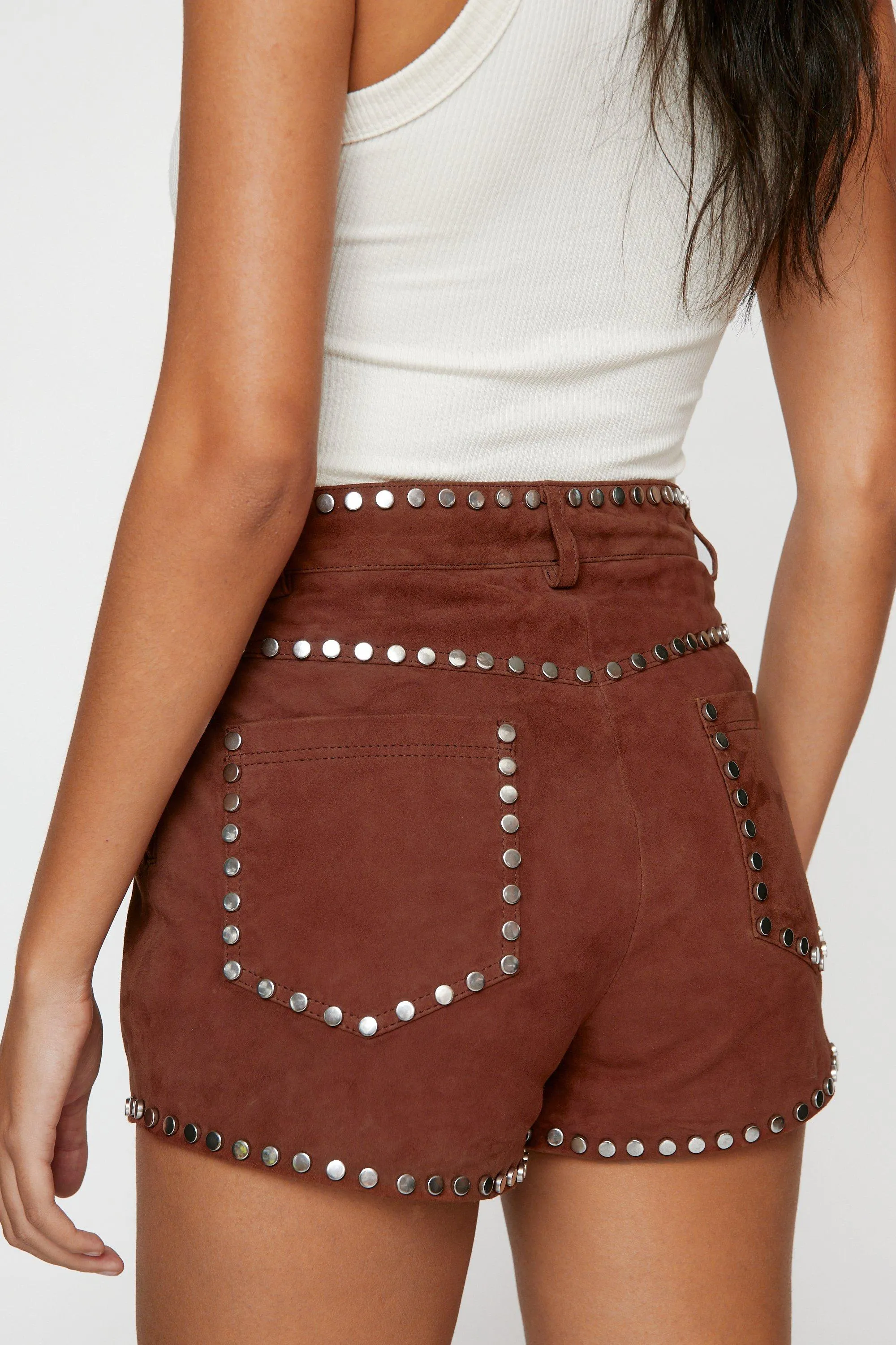 Shorts | Real Suede Studded Detail Shorts | NastyGal