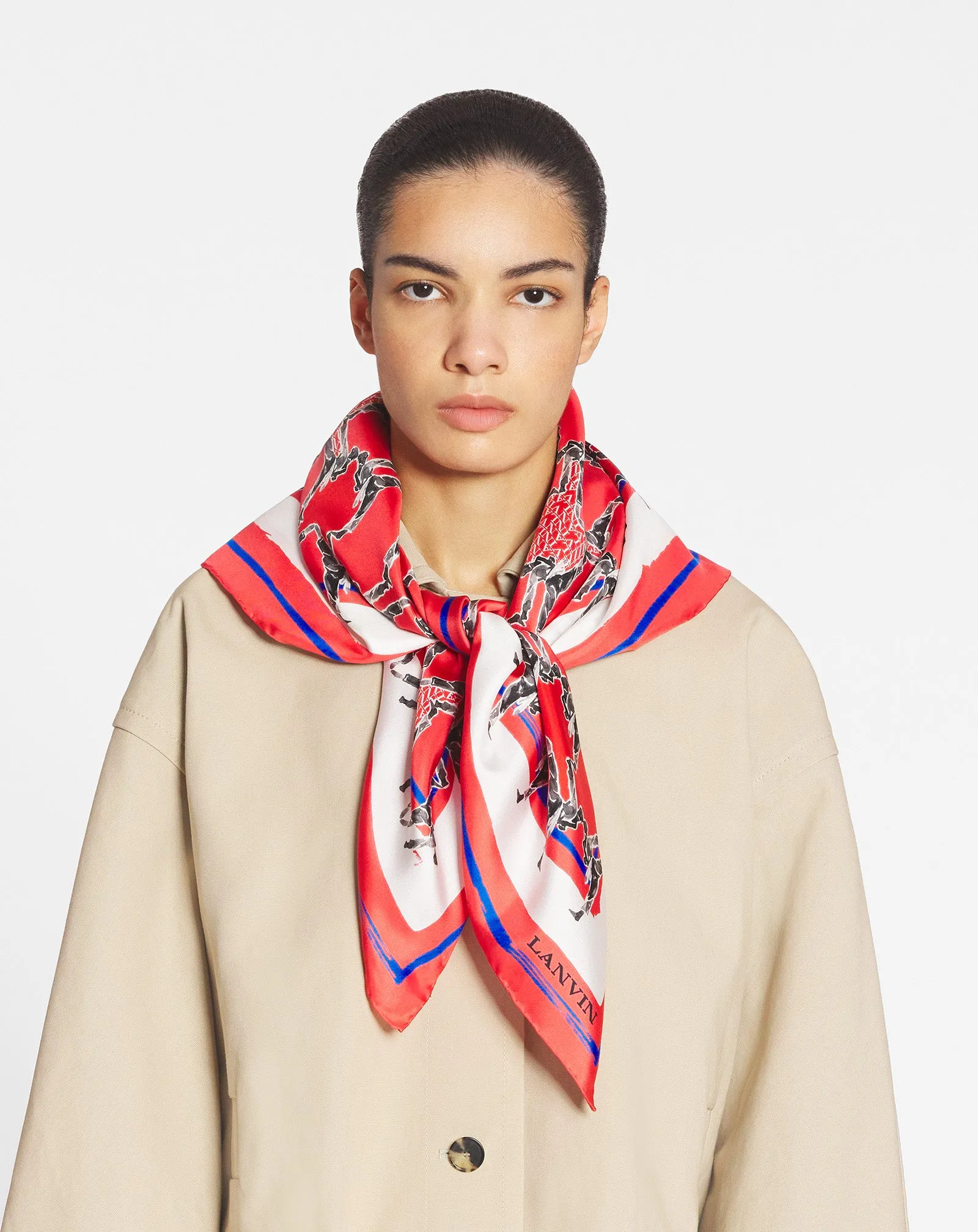 SILK SCARF WITH A SPORTS PRINT