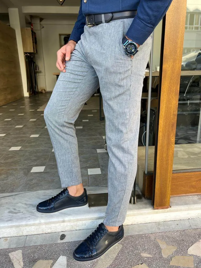 Slim Fit Gray Cotton Trousers