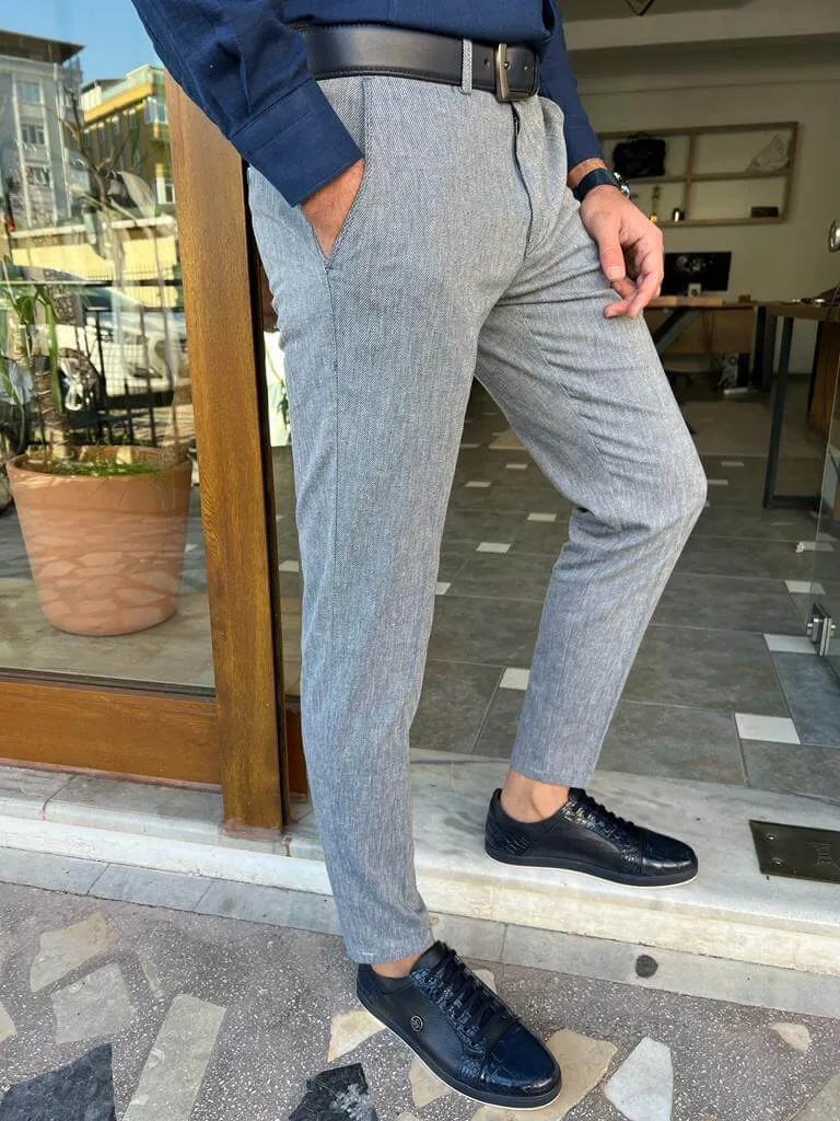 Slim Fit Gray Cotton Trousers