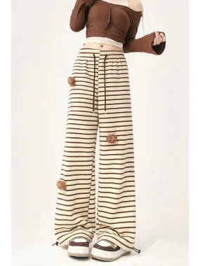 Summer Thin Striped Pants Women's Spring and Autumn Wear New Casual Loose Straight Sweatpants Small Wide Leg Long Pants