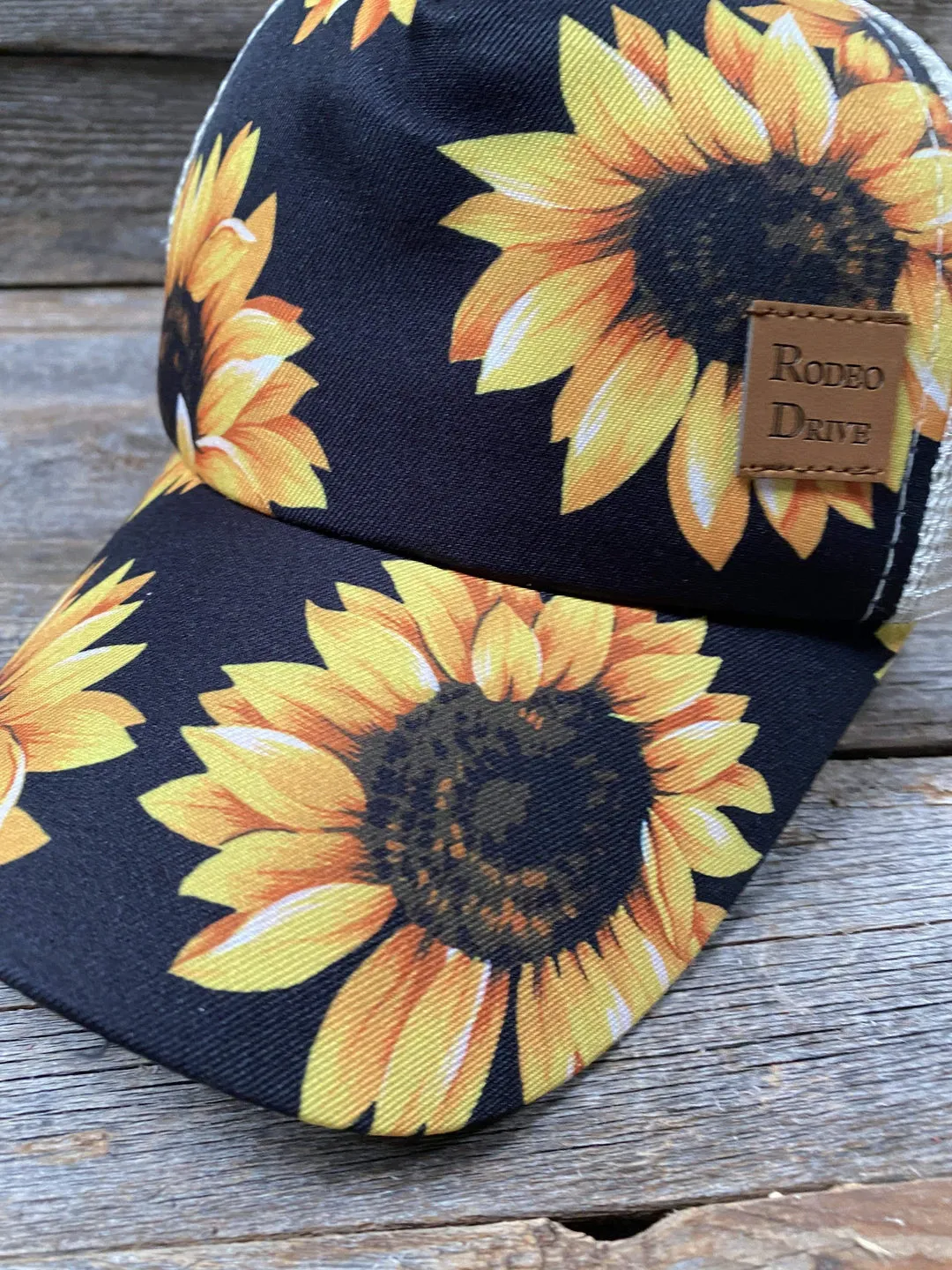 Sunflower Black Ponytail Cap