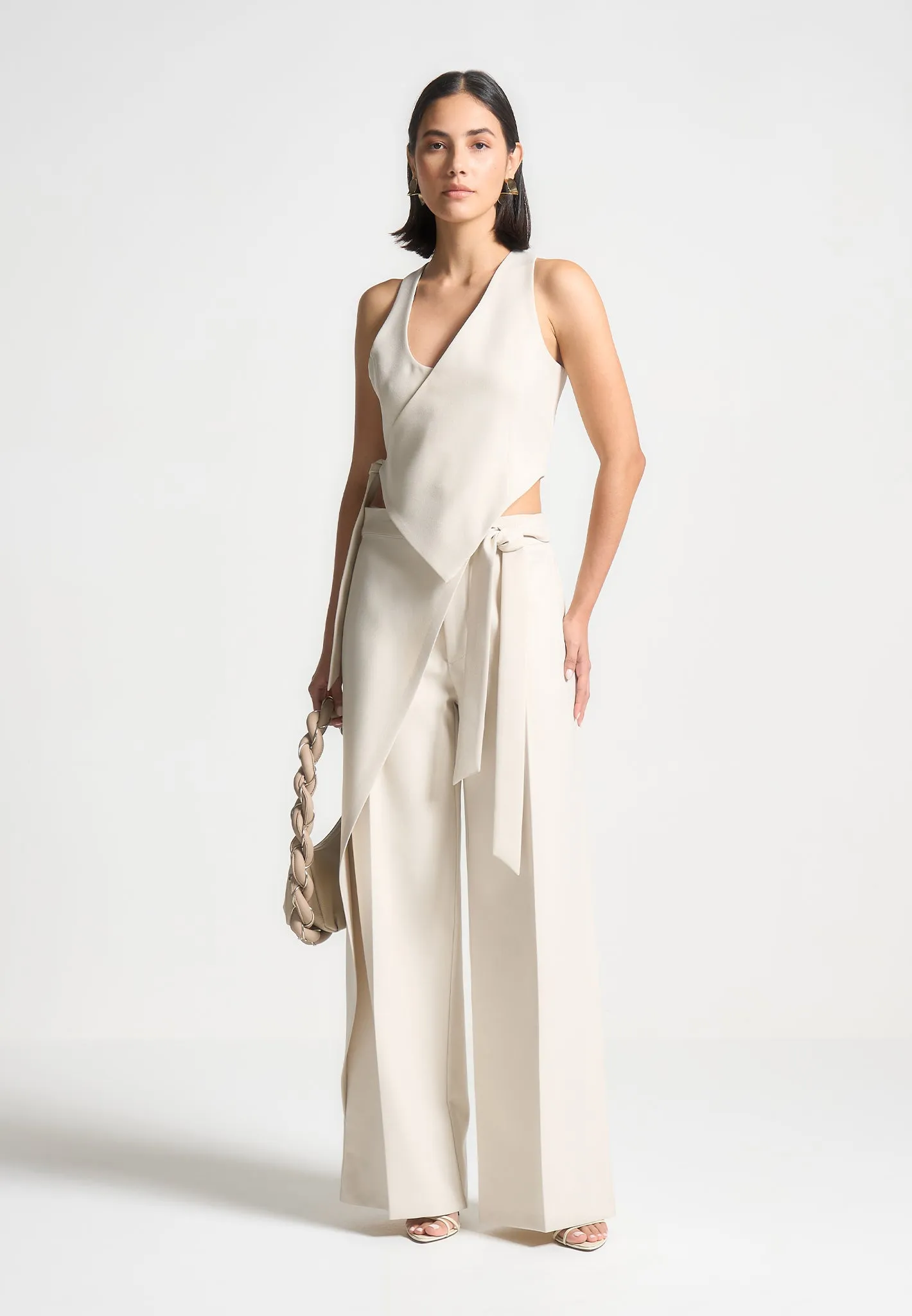 Tailored Wrap Trousers with Tie - Light Beige