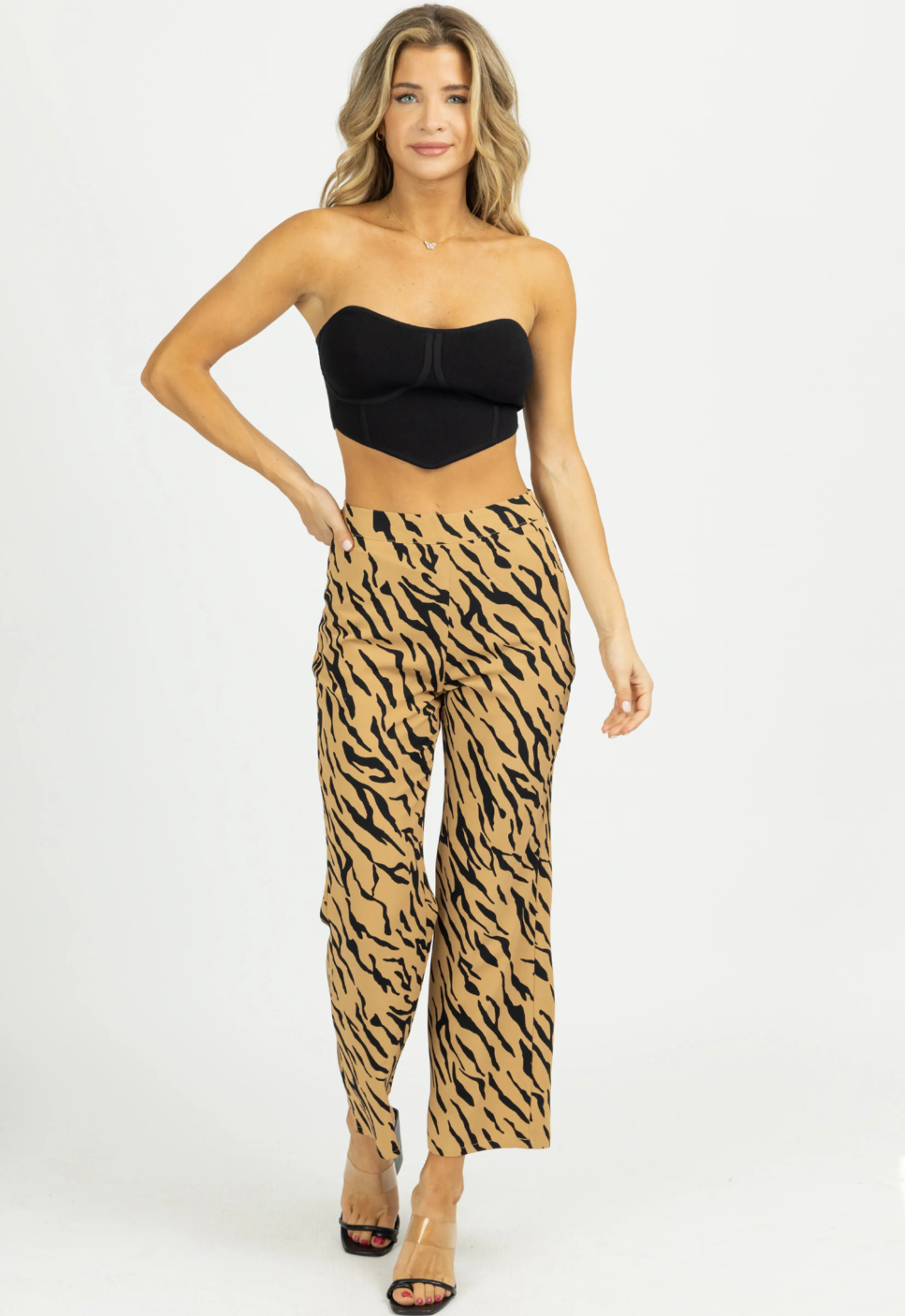 TAN ZEBRA WIDE LEG PANTS