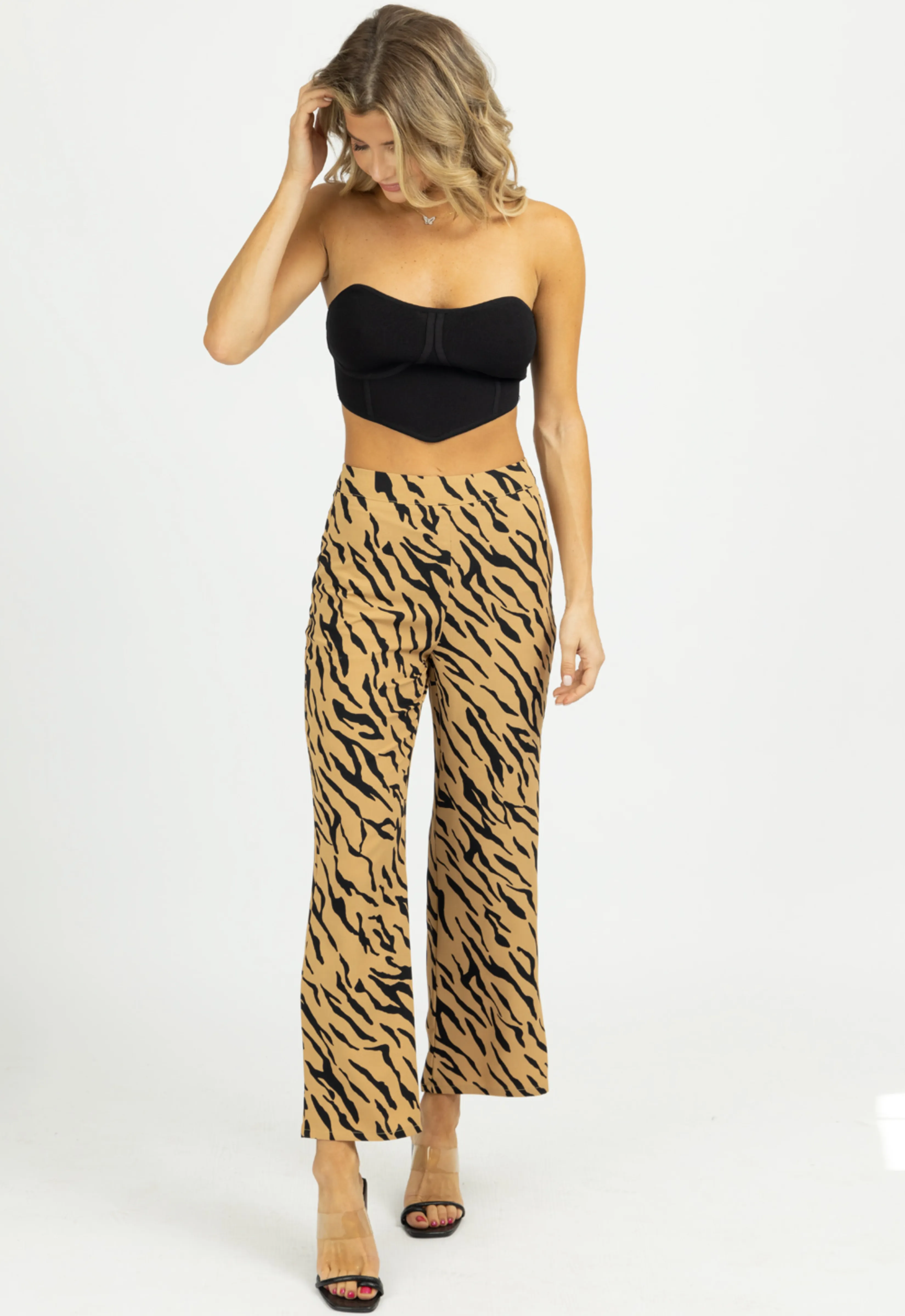 TAN ZEBRA WIDE LEG PANTS