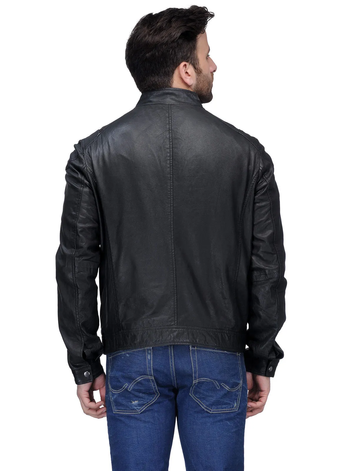 Teakwood Genuine Leather Black Jacket for Mens