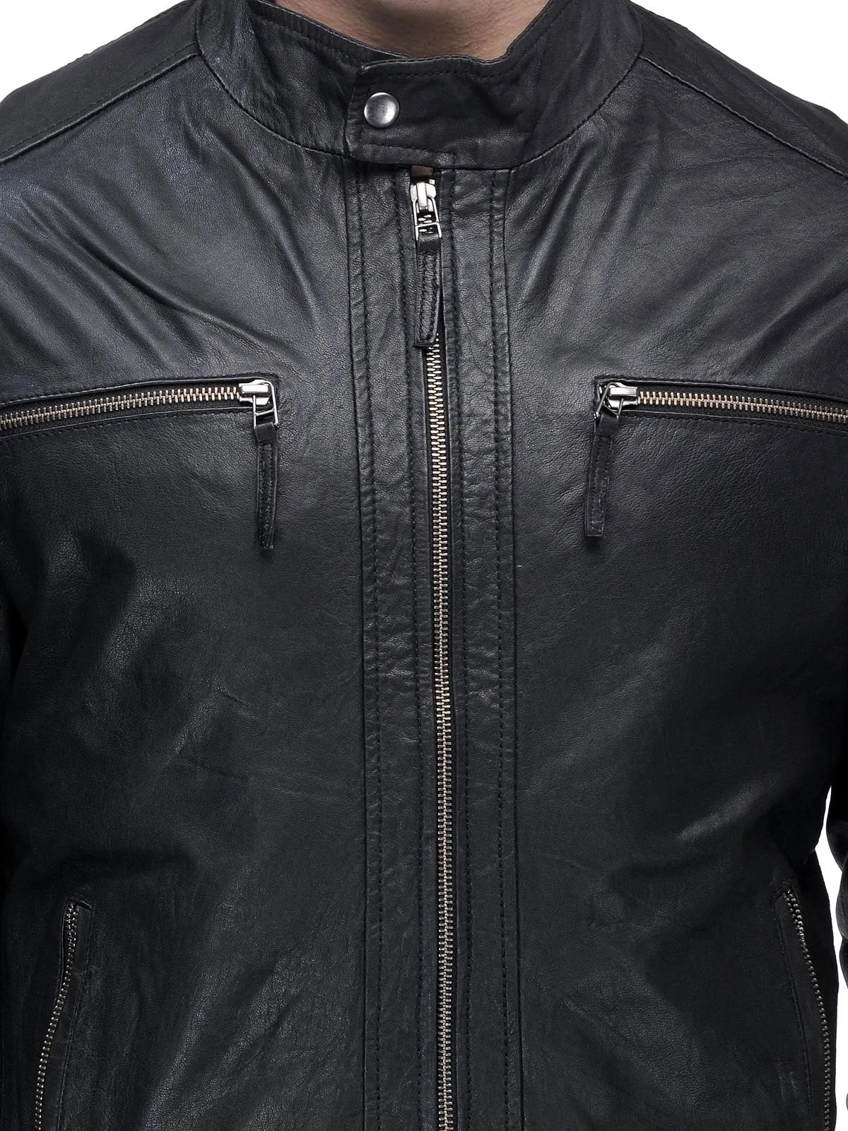 Teakwood Genuine Leather Black Jacket for Mens