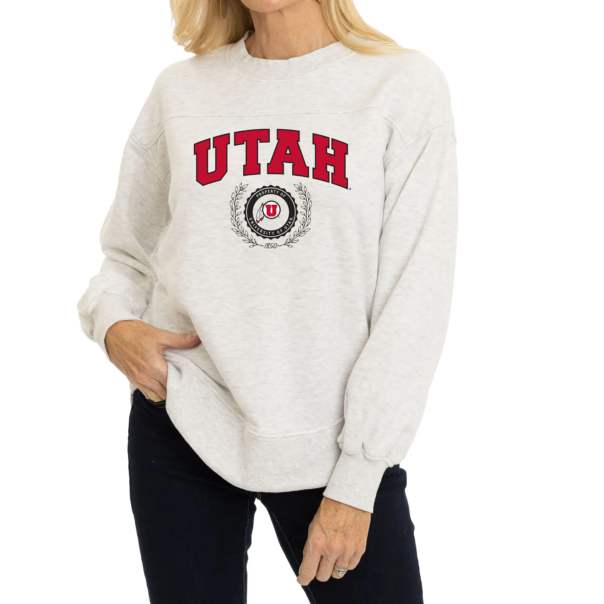 Utah Utes Women's Oatmeal Yvette Pullover Sweatshirt