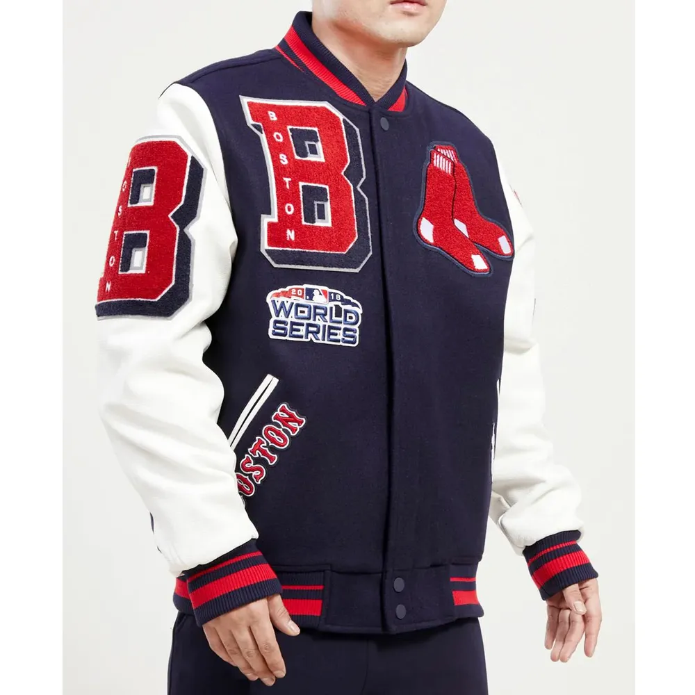 Varsity Boston Red Sox Mash Up Navy Blue and White Jacket