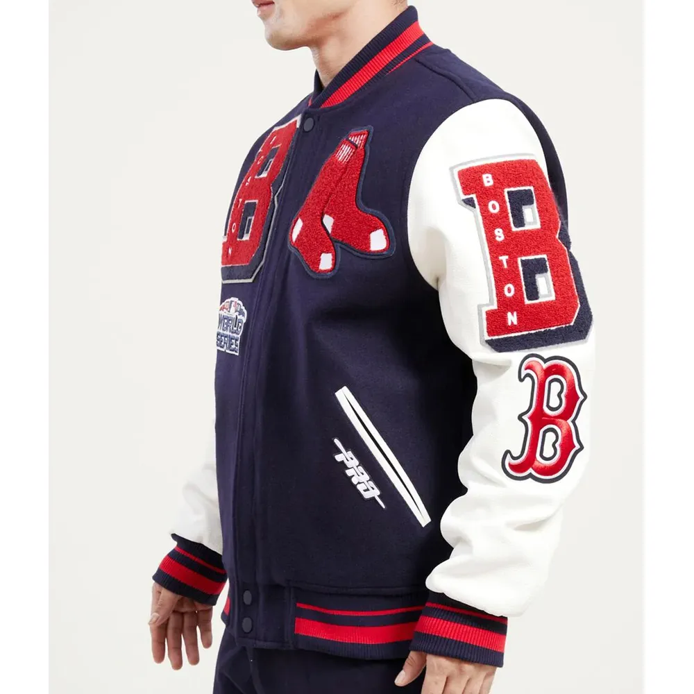 Varsity Boston Red Sox Mash Up Navy Blue and White Jacket