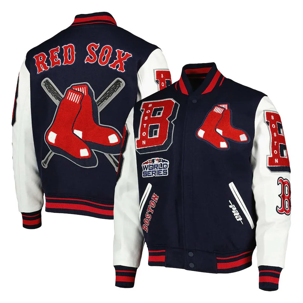 Varsity Boston Red Sox Mash Up Navy Blue and White Jacket