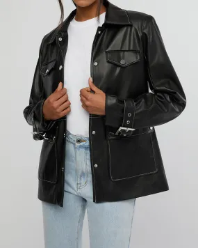 Vegan Leather Western Jacket | Black