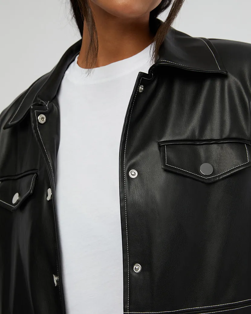 Vegan Leather Western Jacket | Black