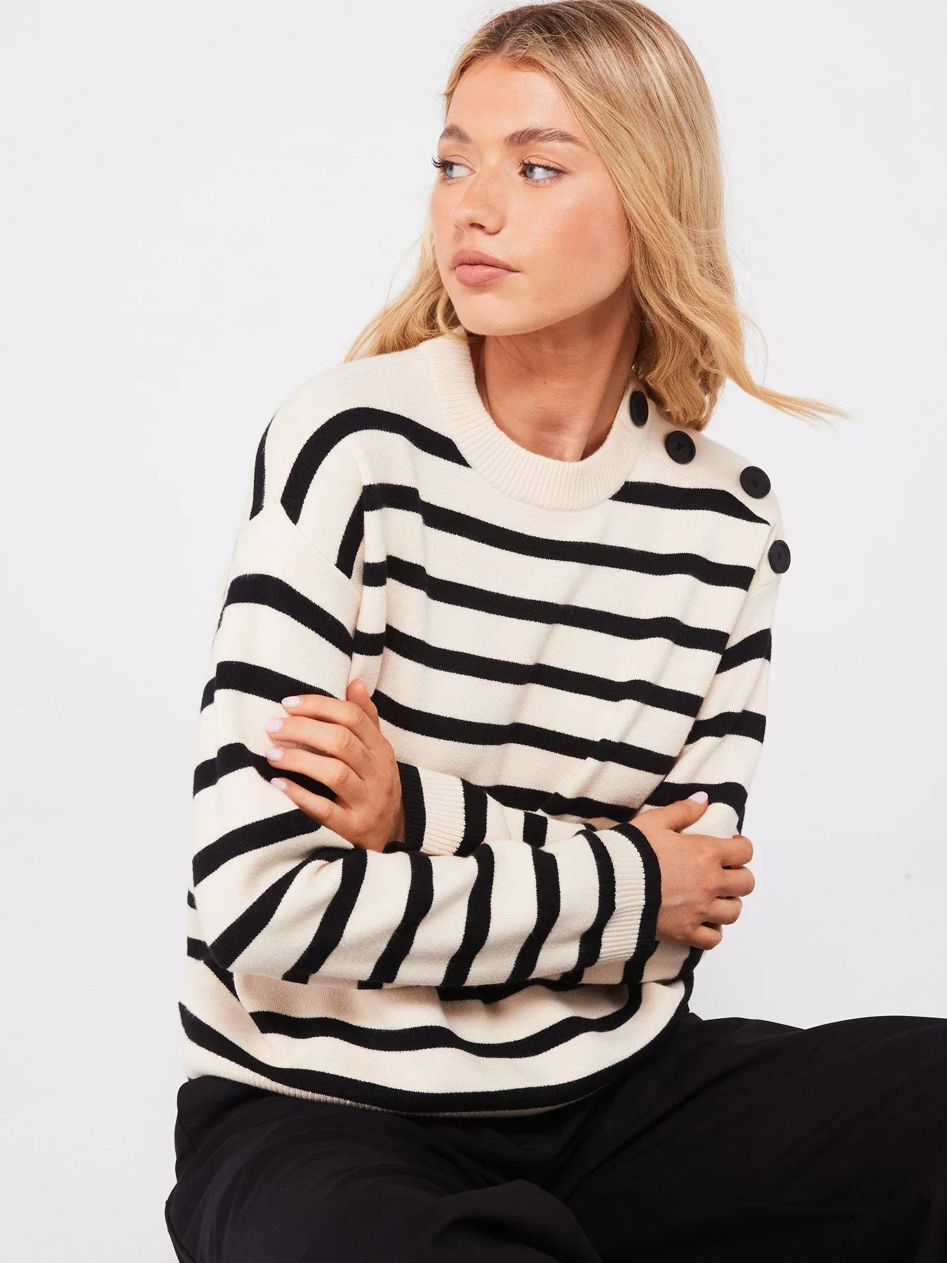 Vero Moda Long Sleeve O-neck Button Pullover - Multi