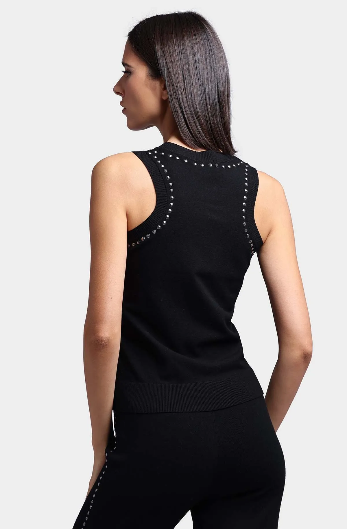 Viscose Blend Sleeveless Top with Studs