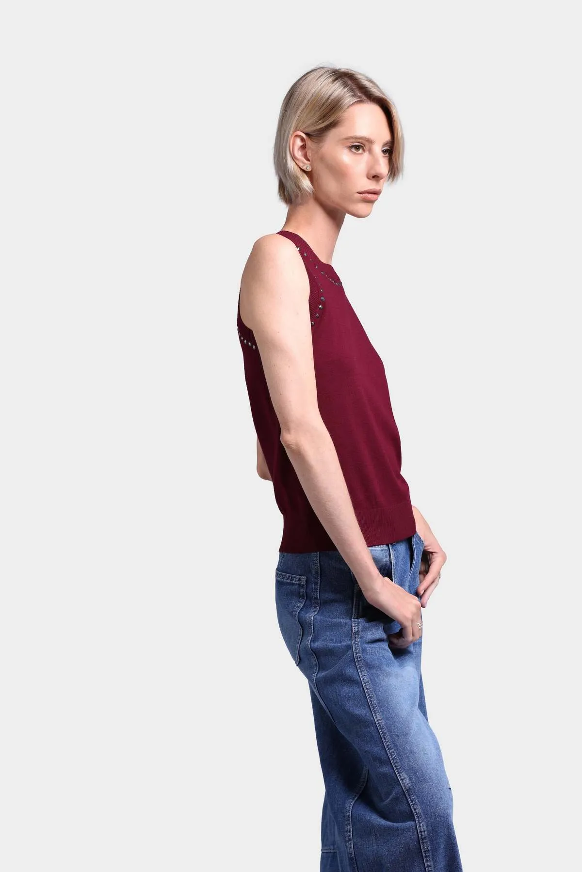 Viscose Blend Sleeveless Top with Studs