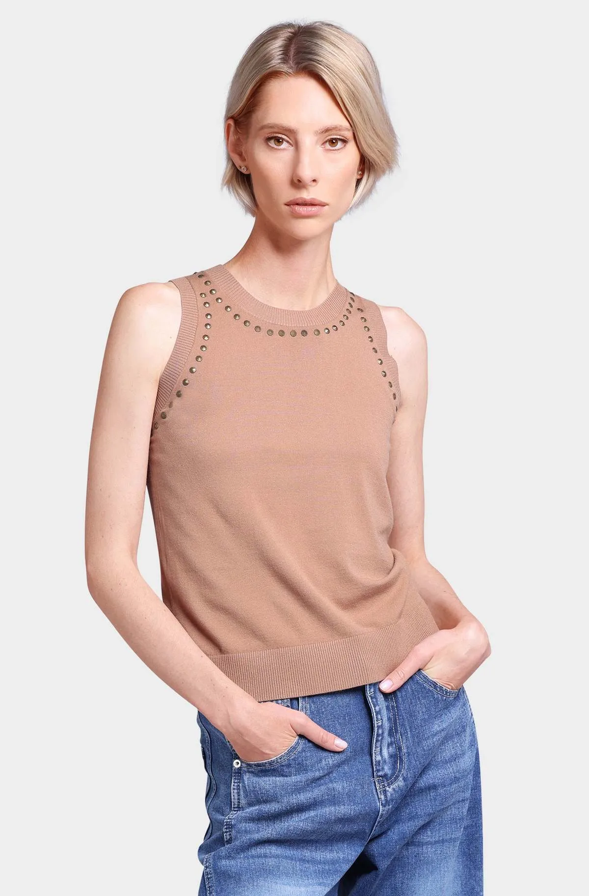 Viscose Blend Sleeveless Top with Studs