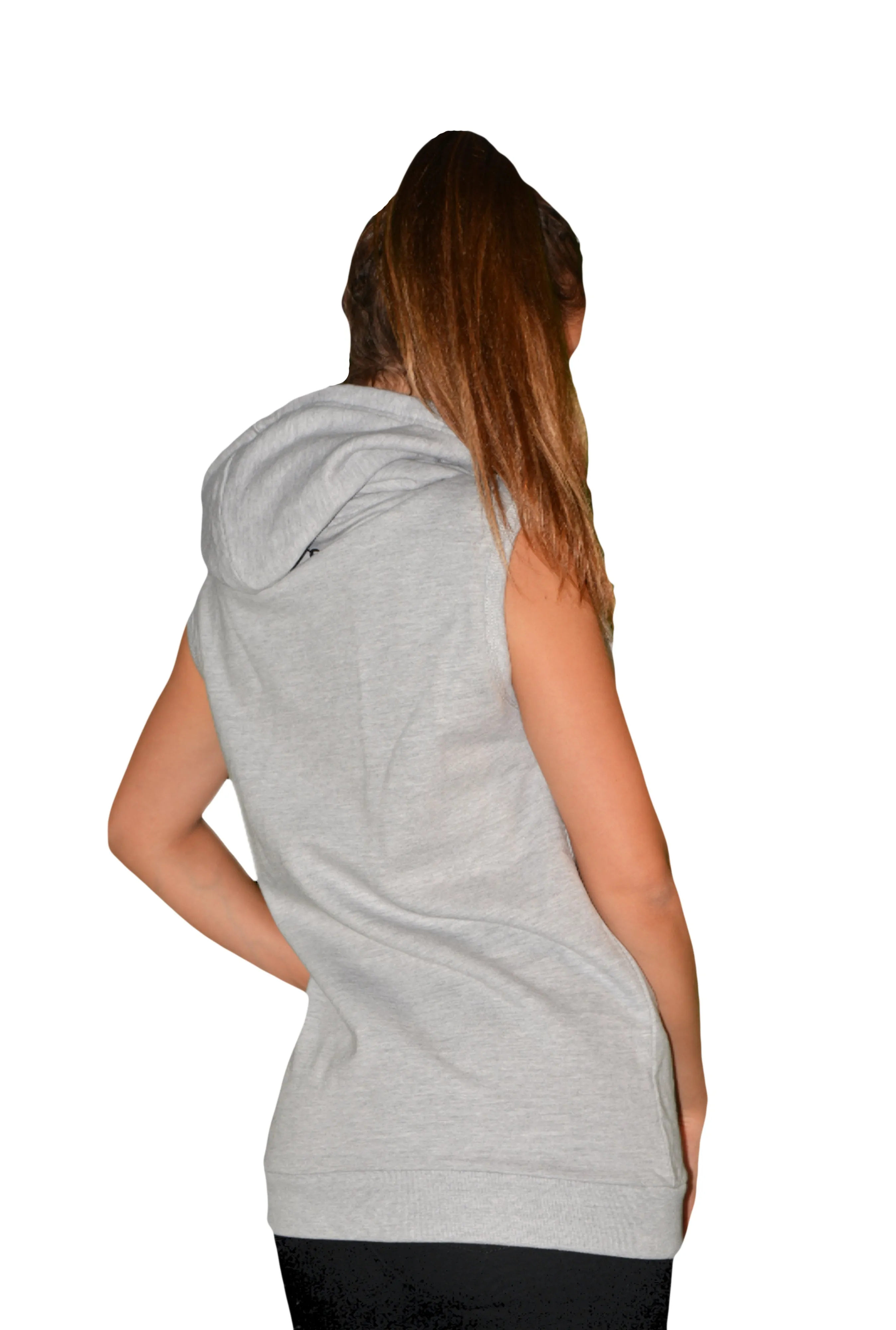 Womens Grey/Red/Black Heart Sleeveless Hooded Top