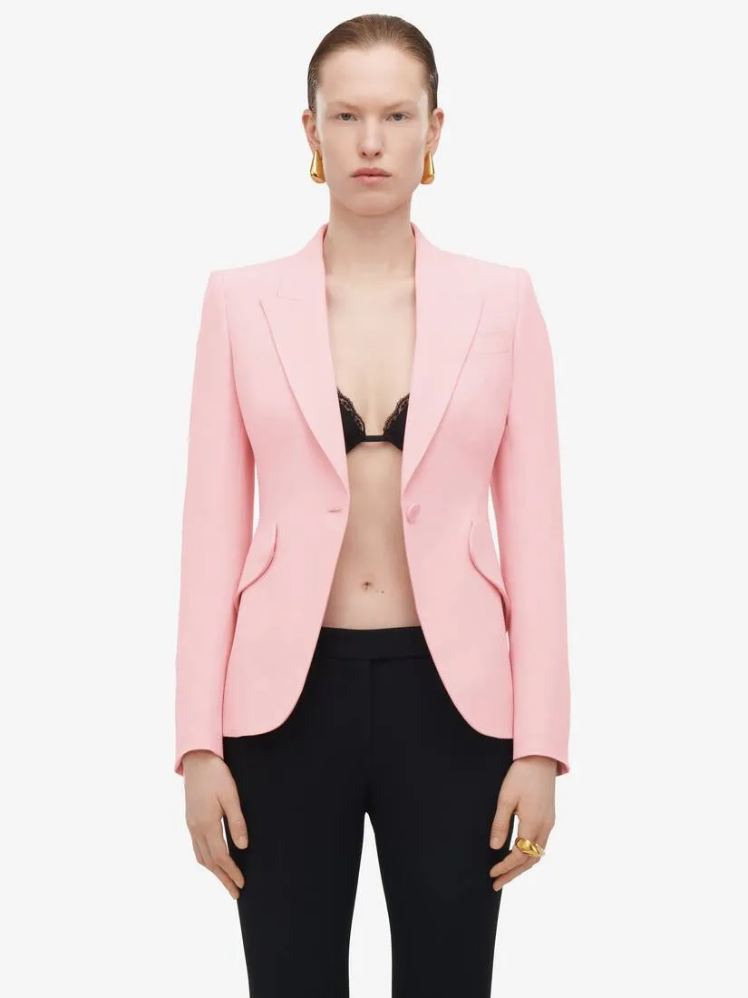 Women's Peak Shoulder Leaf Crepe Jacket in Cherry Blossom Pink