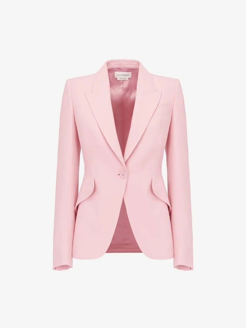 Women's Peak Shoulder Leaf Crepe Jacket in Cherry Blossom Pink