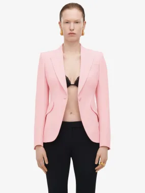 Women's Peak Shoulder Leaf Crepe Jacket in Cherry Blossom Pink