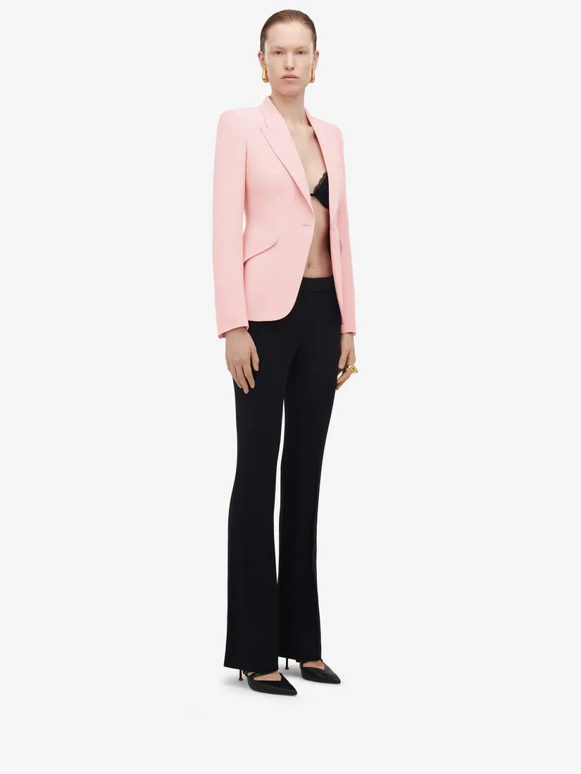 Women's Peak Shoulder Leaf Crepe Jacket in Cherry Blossom Pink