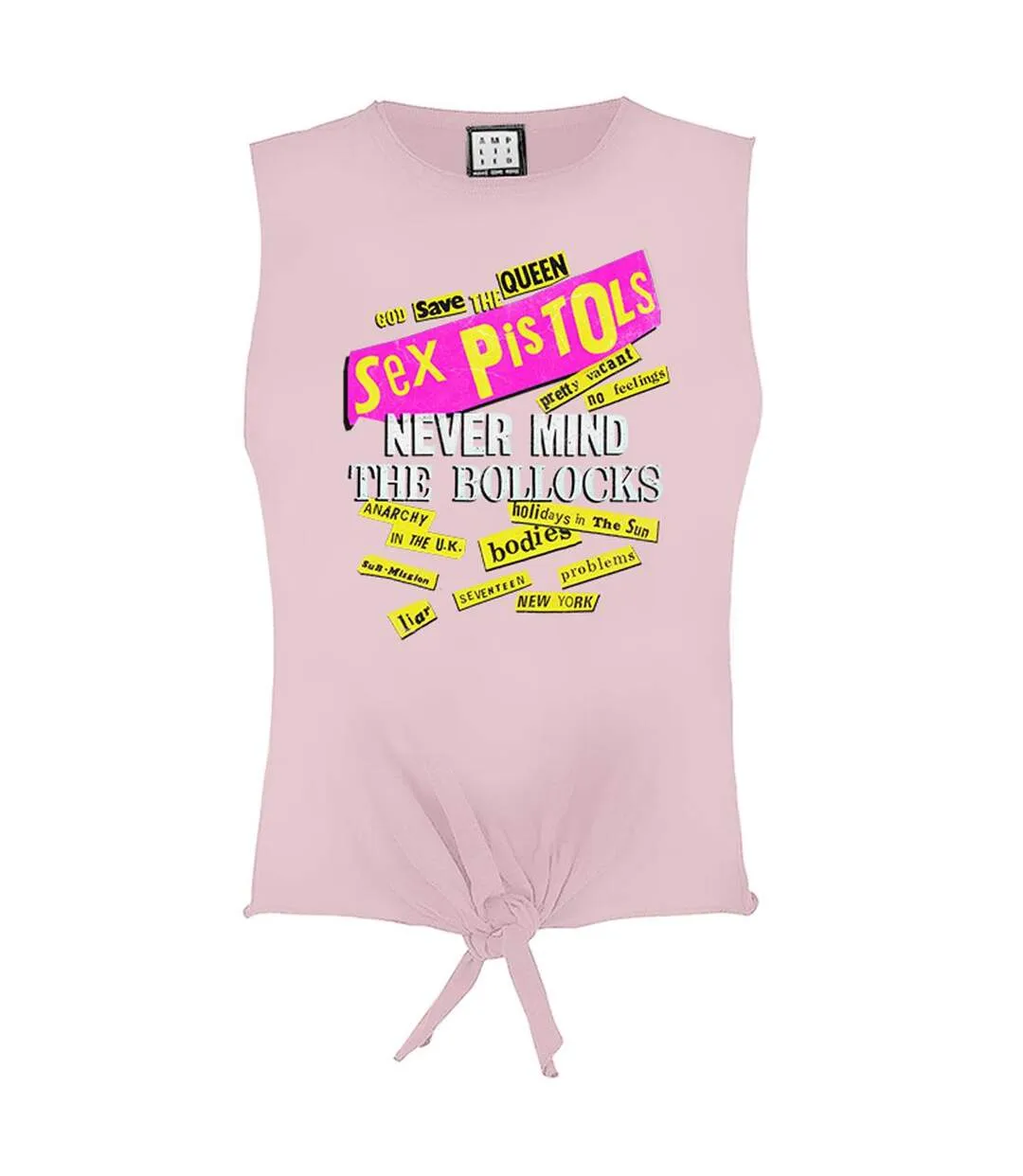 Womens/ladies nevermind stickies sex pistols sleeveless crop top pink Amplified