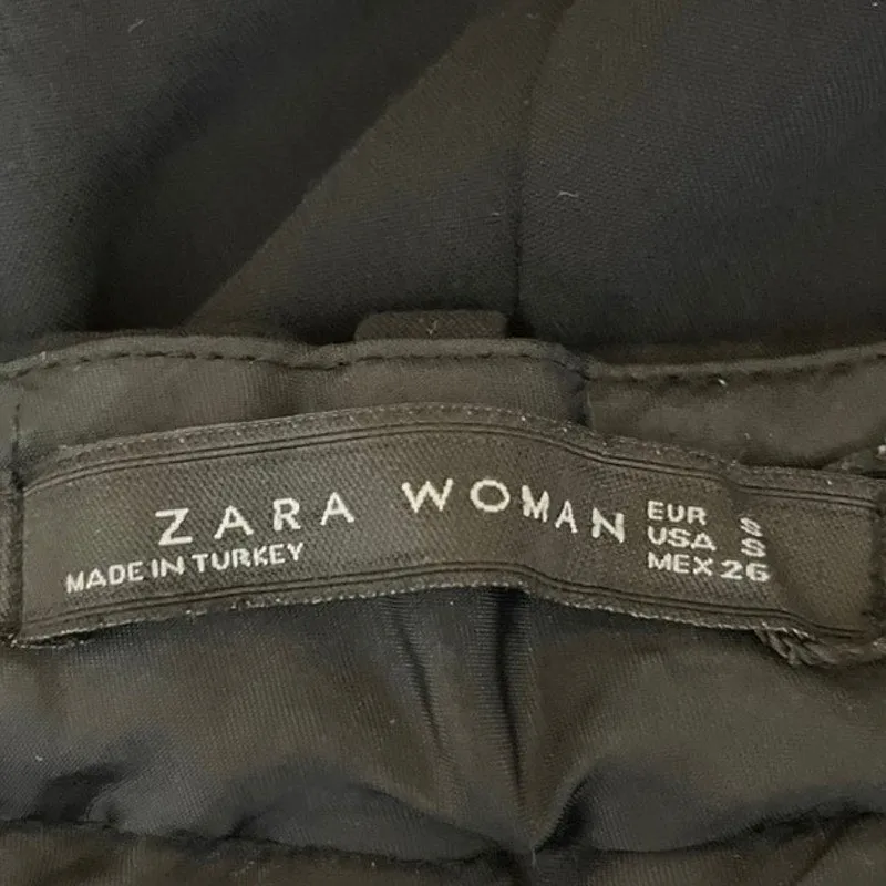 Zara Woman Black Mid Rise Side Zip Straight Leg Trouser Dress Pants Size S